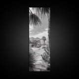 Desert Path, Palm Trees, Serene Escape, Tranquil Garden, Monochrome Landscape, Framed Canvas Print, Entryway Wall Art, Nature Minimal
