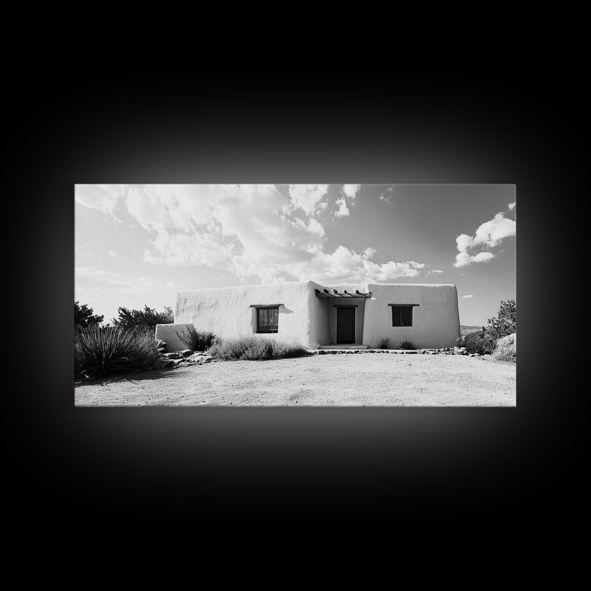 Desert Adobe House, Rustic Minimalist, Earth Tone Home Decor, Framed Canvas Print, Southwestern Art, Entryway or Living Room Art