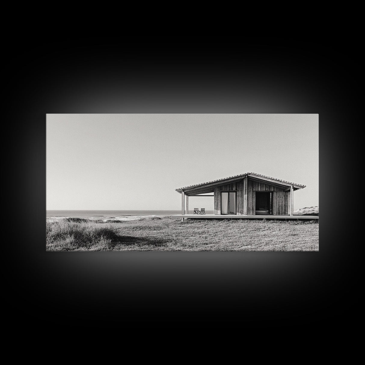 Beach Cabin, Coastal Escape, Minimalist Home, Seaside Solitude Scene, Canvas Print, Boho Beach Wall Art, Guest Room Decor