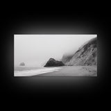 Foggy Beach Boulders, Minimalist Shoreline, Moody Monochrome, Canvas Print, Neutral Bathroom Art, Zen Wall Decor, Calm Coastal Scene
