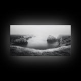 Serene Fog Cliffs, Dreamy Coastline, Soft Light Seascape, Canvas Print, Tranquil Bedroom Wall Art, Minimal Nature Photography