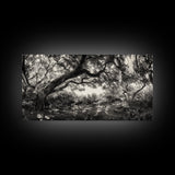 Twisted Forest Canopy, Ancient Trees, Mystical Woodland, Canvas Print, Boho Living Room Art, Black and White Nature Print, Cabin Decor