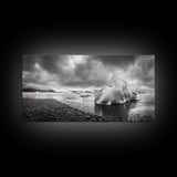 Arctic Iceberg Shore, Moody Cloud Sky, Frozen Water Landscape, Framed Canvas Print, Office Wall Art, Nordic Minimalist Art