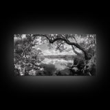 Tree Arch Reflection, Tranquil River View, Nature Canopy Water, Framed Canvas Print, Bedroom Wall Art, Zen Landscape Art, Cabin Decor