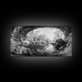 Cave Entrance Lake, Hidden Forest View, Rock Reflection Water, Canvas Print, Hallway Wall Art, Adventure Wilderness Decor, Minimalist Style