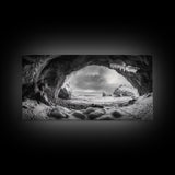 Frozen Ice Cave, Arctic Nature Art, Black and White Winter, Canvas Print, Holiday Wall Art, Nordic Cabin Decor, Winter Aesthetic