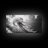Jellyfish In Light, Ocean Life Art, Monochrome Sea Creature, Canvas Print, Coastal Bathroom Wall Art, Marine Modern Decor, Office Wall Art