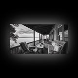 Porch Lake View, Rustic Escape, Cabin Life, Vintage Charm, Framed Canvas Print, Entryway Wall Art, Country Home Aesthetic, Cozy Style