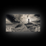 Lighthouse Path, Stormy Beach, Moody Coastline, Wall Decor, Framed Canvas Print, Coastal Wall Art, Rustic Bathroom, Nautical Style Print