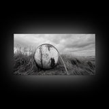 Coastal Buoy, Nautical Sphere, Fishing Rope, Beach Grass, Framed Canvas Print, Coastal Bathroom Art, Seaside Wall Decor, Rustic Style