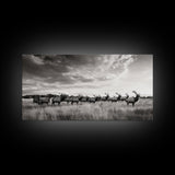 Elk Herd, Prairie Wildlife, Autumn Nature, Rustic Landscape, Framed Canvas Print, Western Wall Decor, Cabin Art, Living Room Print