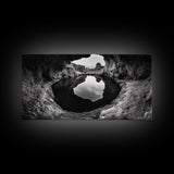 Sea Cave, Rocky Texture, Coastal Reflection, Natural Formations, Framed Canvas Print, Bathroom Art, Earthy Wall Decor, Zen Style