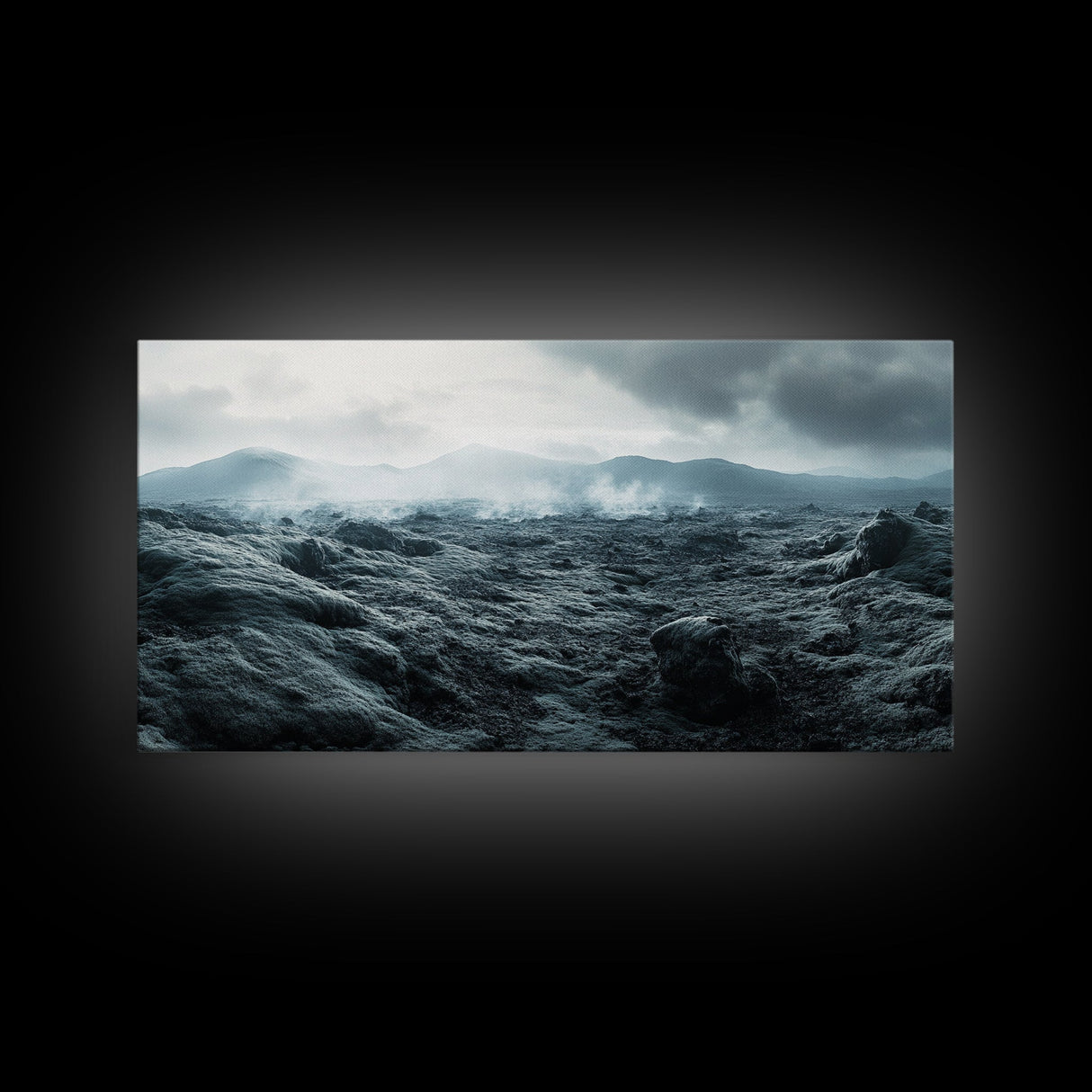 Volcanic Landscape, Geothermal Steam, Iceland Nature, Modern Decor, Framed Canvas Print, Minimalist Wall Art, Office Landscape Artwork