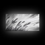 Pampas Grass, Wind Blown, Sky Motion, Autumn Field, Framed Canvas Print, Boho Wall Art, Bedroom Fall Botanical Decor, Living Room Decor
