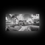 Beach Mansion Wall Art, Tropical Coastal House, Luxury Villa Print, Palm Tree Canvas Print, Living Room Decor, Modern Home Wall Art