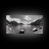 Alpine Lake Print, Mountain Reflection Art, Nature Photography, Black and White Canvas Print, Minimalist Living Room, Cabin Wall Decor
