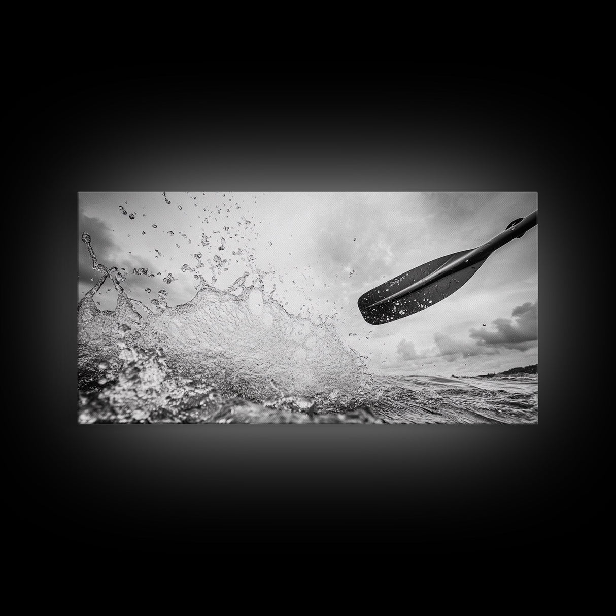 Water Splash Paddle, Adventure Photography, Kayaking Ocean Scene, Framed Canvas Print, Modern Bathroom or Coastal Wall Art
