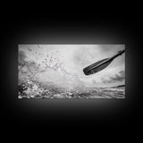 Water Splash Paddle, Adventure Photography, Kayaking Ocean Scene, Framed Canvas Print, Modern Bathroom or Coastal Wall Art