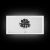 Minimal Palm Tree, Tropical Simplicity, Black and White Art, Framed Canvas Print, Modern Entryway or Minimalist Bathroom Wall Art