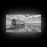 Prairie Wagon, Western Landscape, Old West Photography, Framed Canvas Print, Farmhouse Entryway or Rustic Fall Living Room Art