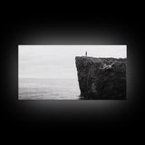 Ocean Cliff, Brave Explorer, Minimal Landscape, Adventure Wall Art, Framed Canvas Print, Modern Home Decor, Inspirational Office Art