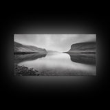 Misty Fjord Reflection, Calm Water Scene, Nordic Landscape, Peaceful Wall Decor, Canvas Print, Office Wall Art, Minimalist Mountains