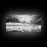Stormy Sea, Ocean Waves, Monochrome Seascape, Dramatic Beach View, Framed Canvas Print, Nautical Wall Art, Bathroom Coastal Decor