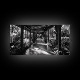 Serene Garden Pathway, Nature Tunnel Walk, Tropical Jungle Scene, Framed Canvas Print, Minimalist Art, Living Room Wall Decor