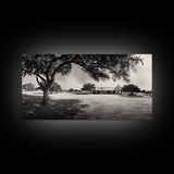 Country Farmhouse Shade, Texas Ranch Home, Oak Tree Horizon, Framed Canvas Print, Rustic Decor, Entryway or Dining Room Art