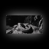 Jungle Snake Scene, Reptile Animal Art, Bold Black and White, Framed Canvas Print, Wildlife Decor, Man Cave or Study Wall Art