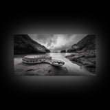 Ocean Snake Landscape, Coastal Creature Scene, Black and White Reptile, Framed Canvas Print, Moody Art, Bedroom or Den Decor