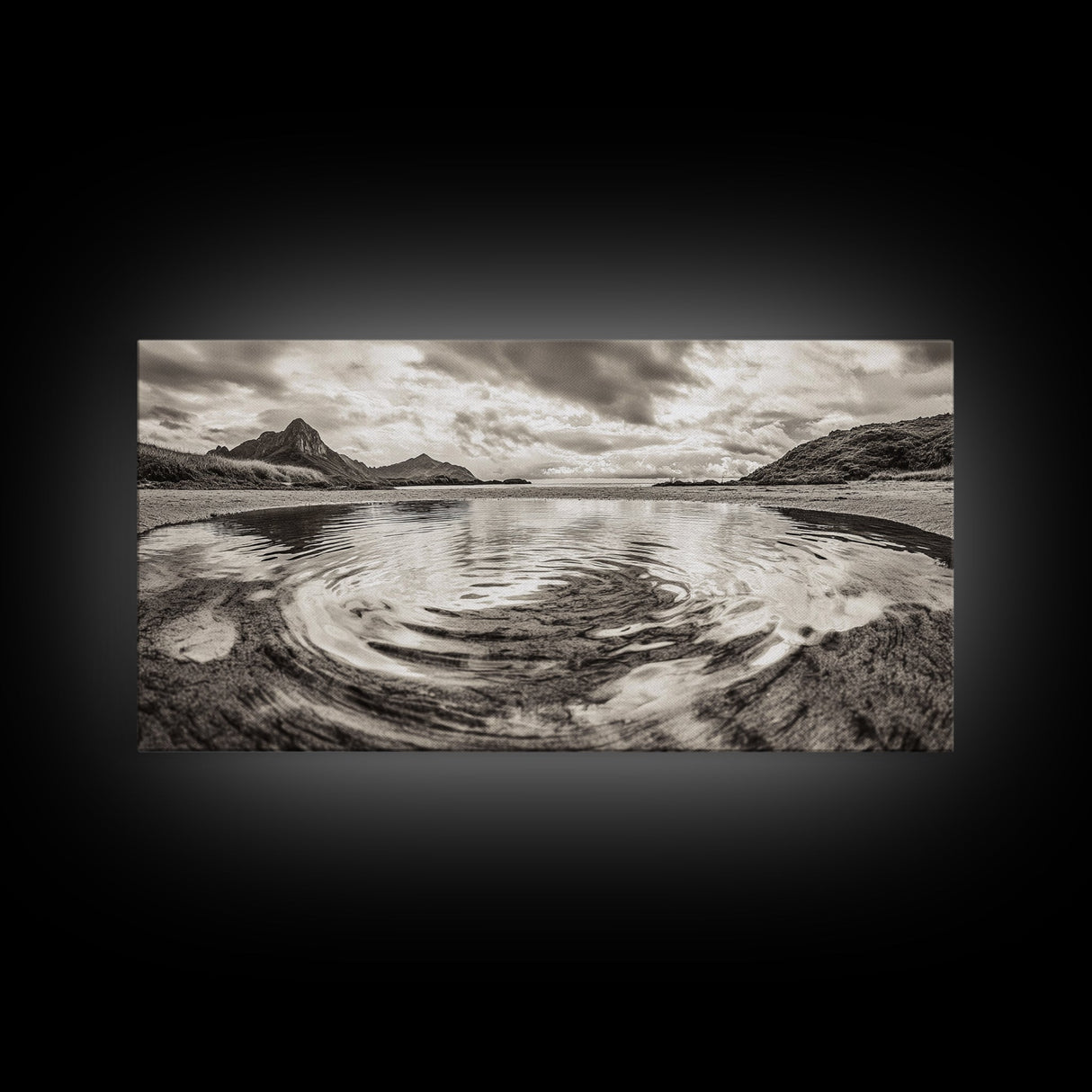 Rippled Water, Mountain View, Serene Beach, Nature Landscape, Canvas Print, minimalist art, spa decor, Scandinavian wall accent