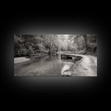 Stone Bridge, Forest Path, Quiet Creek, Peaceful Nature, Canvas Print, tranquil woodland art, Fall entryway piece, rustic landscape