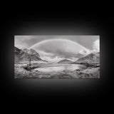 Rainbow, River Valley, Highland Scene, Minimalist Landscape Art, Framed Canvas Print, Entryway Decor, Rustic Nature Print, Calming Wall Art