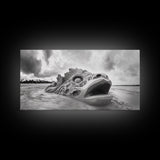 Dragon Head Sculpture, Beach Sand Art, Mythical Creature Decor, Fantasy Vibes, Framed Canvas Print, Game Room Wall Art, Office Wall Art