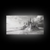 Sandcastle Fortress, Dreamy Seaside Castle, Fairytale Fantasy Art, Ocean Kingdom, Framed Canvas Print, Kids Room Wall Art, Bedroom Wall Art
