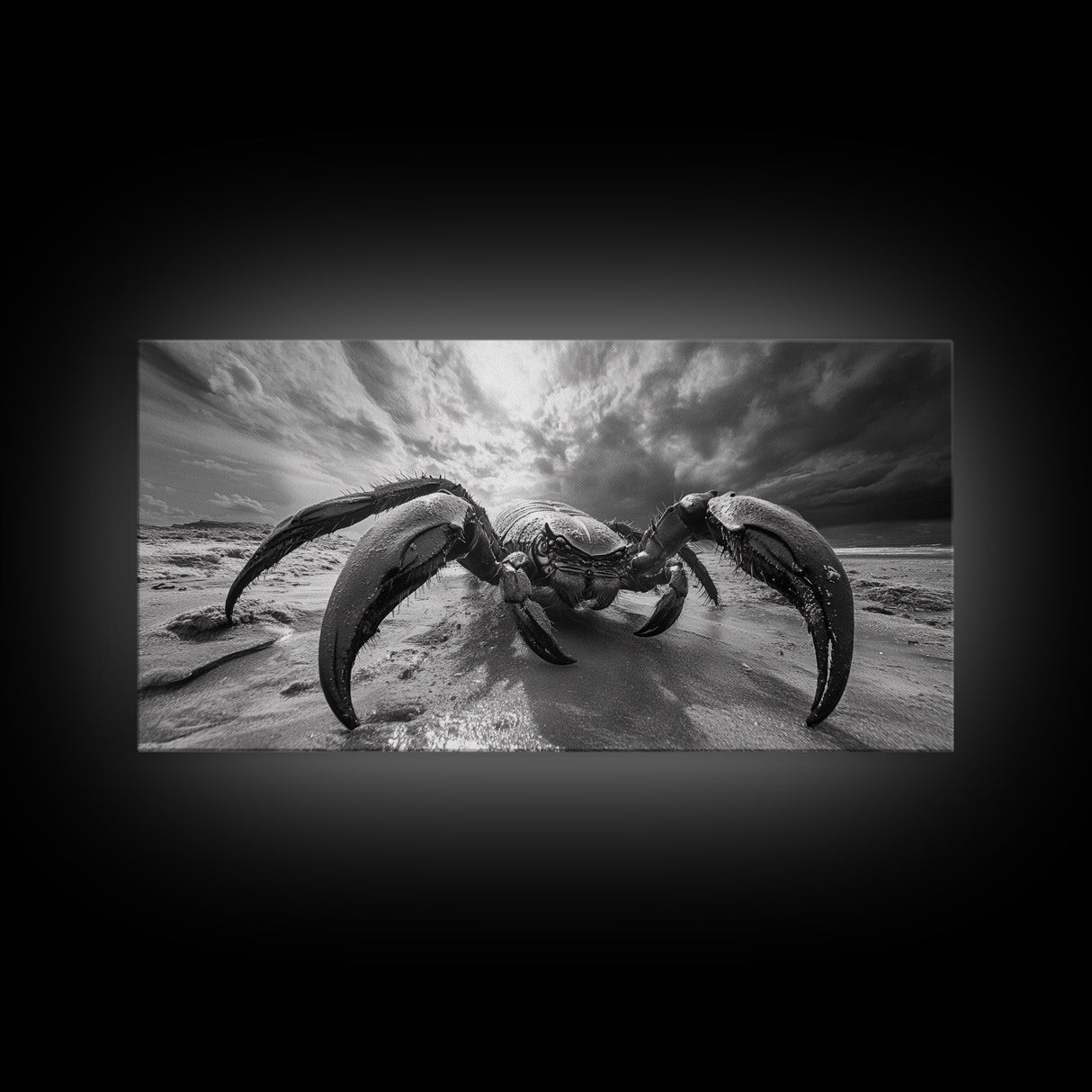 Giant Crab Close-Up, Beach Creature Art, Ocean Monster Print, Fantasy Wildlife Scene, Framed Canvas Print, Game Room Wall Art