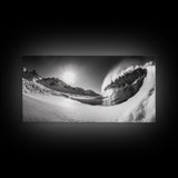 Arctic Wave Motion, Snowy Surf Curl, Mountain Sun Scene, Nature Energy Art, Canvas Print, Living Room Wall Art, Winter Adventure Decor