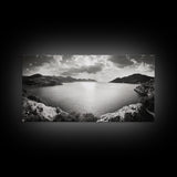 Ocean Sunset View, Mountain Coast Landscape, Black and White Art, Canvas Print, Minimalist Decor, Living Room Wall Art, Tranquil Home Style