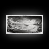 Shipwreck Beach Scene, Dramatic Coastline, Black and White Decor, Framed Canvas Print, Moody Art, Coastal Wall Art, Rustic Bedroom Print