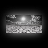 Cracked Earth Sun, Desert Landscape, Dramatic Sky, Canvas Print, Southwestern Decor, Fall Wall Art, Earth Tones Rustic Home Accent