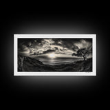 Dramatic Ocean Sunset, Coastal Tree, Monochrome Landscape, Canvas Print, Living Room Wall Art, Surreal Nature View, Oceanview Print