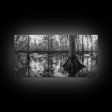 Swamp Trees, Cypress Water, Nature Reflections, Marsh Scene, Framed Canvas Print, rustic cabin decor, hallway wall art, forest wall print