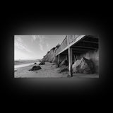Coastal Cliff View, Seaside Escape, Beachside Structure, Framed Canvas Print, Rustic Wall Art, Modern Coastal Living Room Decor