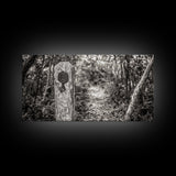 Trail Marker, Wooded Path, Rustic Forest, Natural Journey, Framed Canvas Print, farmhouse decor, nature lover gift, Autumn entryway art