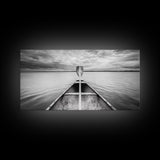 Canoe Lake, Adventure Paddle, Calm Waters, Cloudy Sky, Framed Canvas Print, Minimalist Art, Office Wall Decor, Nature Lover Style