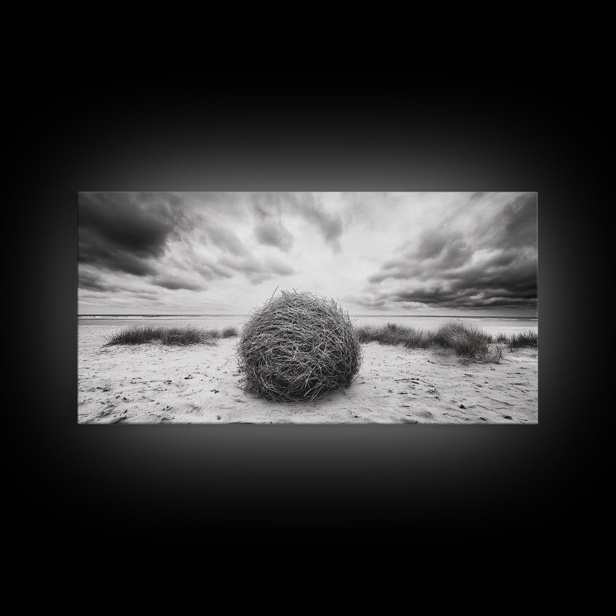 Desert Tumbleweed, Western Landscape, Stormy Sky, Framed Canvas Print, Rustic Farmhouse Wall Art, Fall Decor, Minimalist Western Art