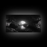 Sea Cave, Dark Ocean Cave, Natural Light Glow, Framed Canvas Print, Moody Nature Art, Living Room Wall Art, Monochrome Coastal Print