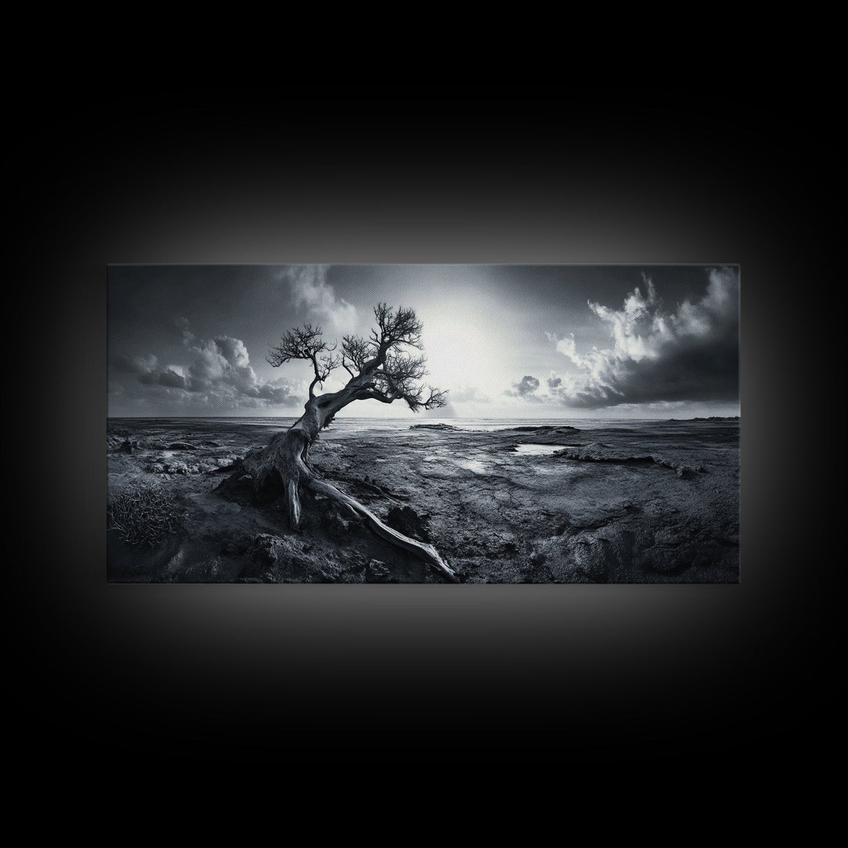Windswept Tree, Coastal Landscape, Stormy Sky, Canvas Print, Desert Wall Art, Rustic Living Room Decor, Dramatic Minimalist Artwork