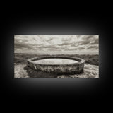 Water Trough, Overcast Skies, Ocean Breeze, Framed Canvas Print, Country Rustic Wall Art, Sepia Toned Fall Decor, Entryway Or Den Art